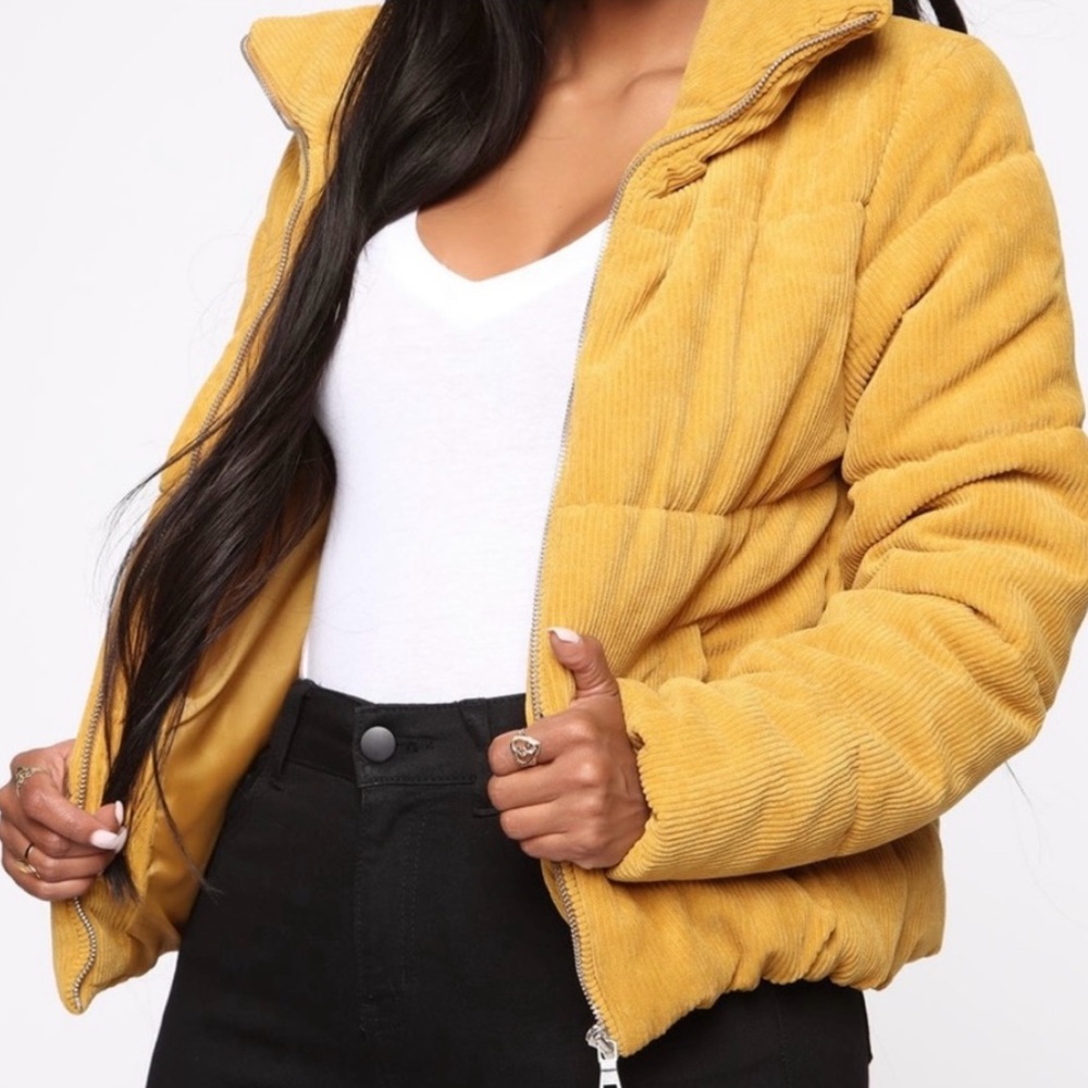 Jaiden Corduroy Puffer Jacket - Mustard very cute and comfy